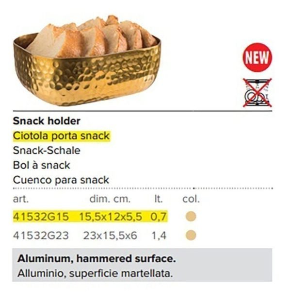 CIOTOLA ALLUMINIO 15,5X12 H GOLD LOOK  LT 0,7